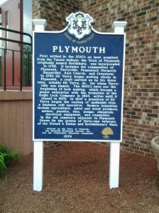 Plymouth History sign in front of Town Hall