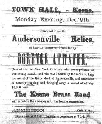 Poster for Dorence Atwater speech in Keene, N.H. from Chris Foard collection