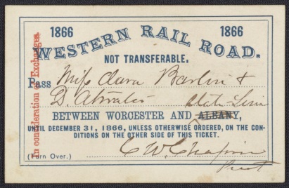 Complimentary Railroad Pass for Clara Barton and Dorence Atwater. Courtesy US General Services Administration and Library of Congress